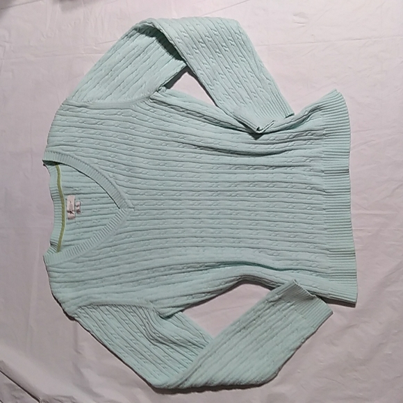 Van Heusen Seafoam / Mint Green Cable Knit V-Neck Pullover Sweater - Picture 6 of 14